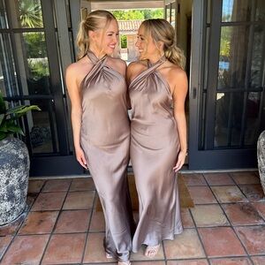 Elegant Satin Halter Maxi Dress